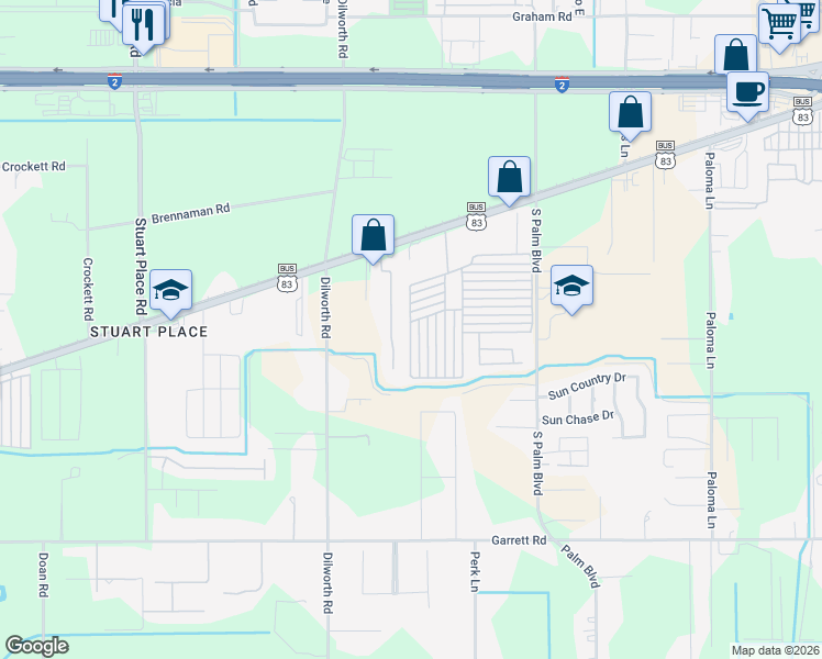 map of restaurants, bars, coffee shops, grocery stores, and more near Greenbrier in Harlingen