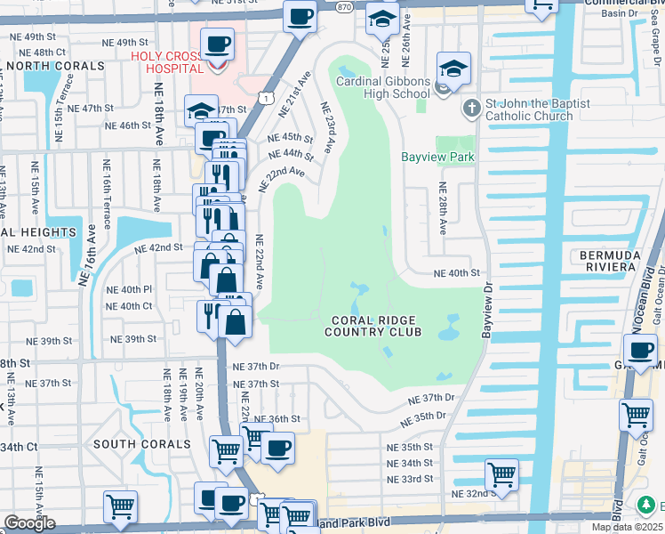 map of restaurants, bars, coffee shops, grocery stores, and more near 3964 Northeast 22nd Avenue in Fort Lauderdale