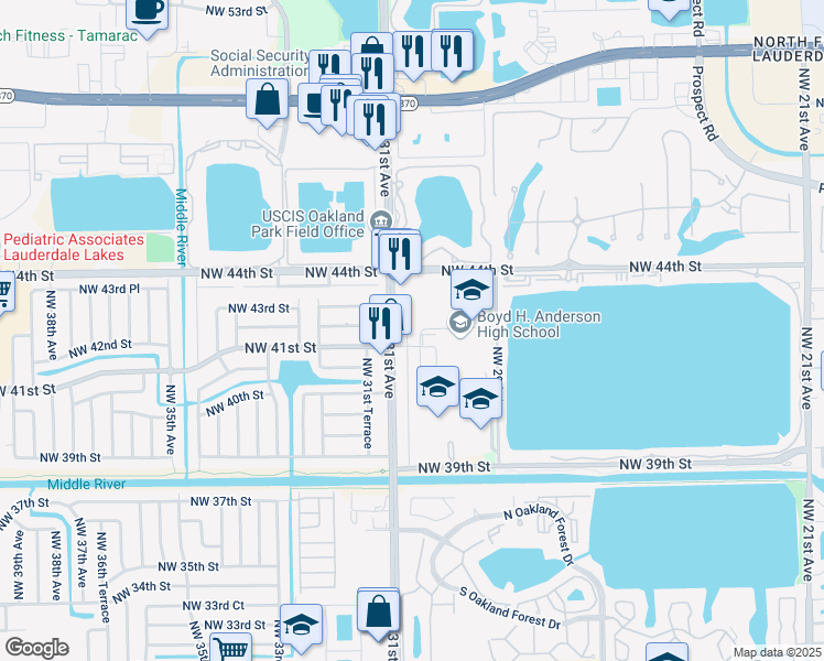 map of restaurants, bars, coffee shops, grocery stores, and more near in Lauderdale Lakes