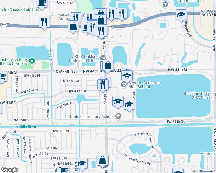 map of restaurants, bars, coffee shops, grocery stores, and more near in Lauderdale Lakes