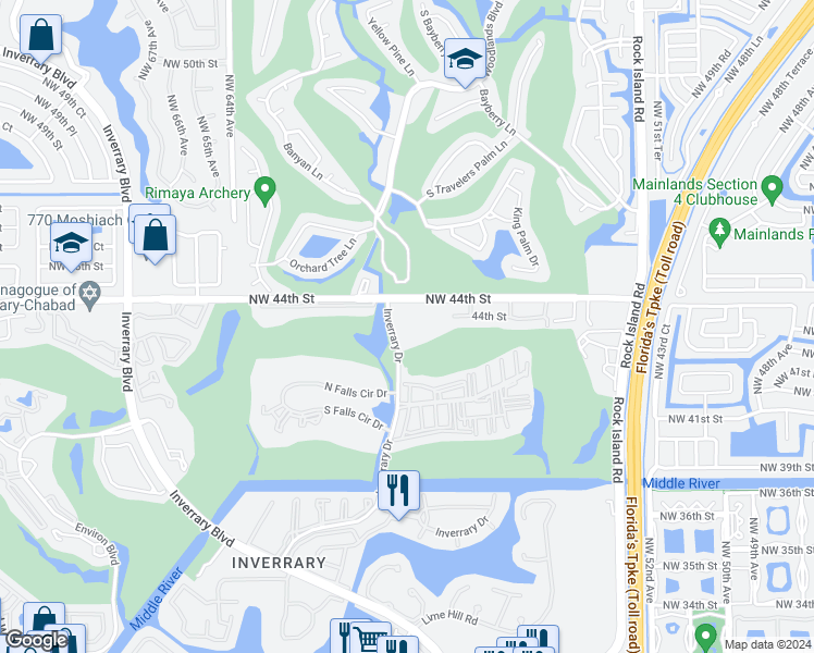 map of restaurants, bars, coffee shops, grocery stores, and more near 5900 Northwest 44th Street in Lauderhill