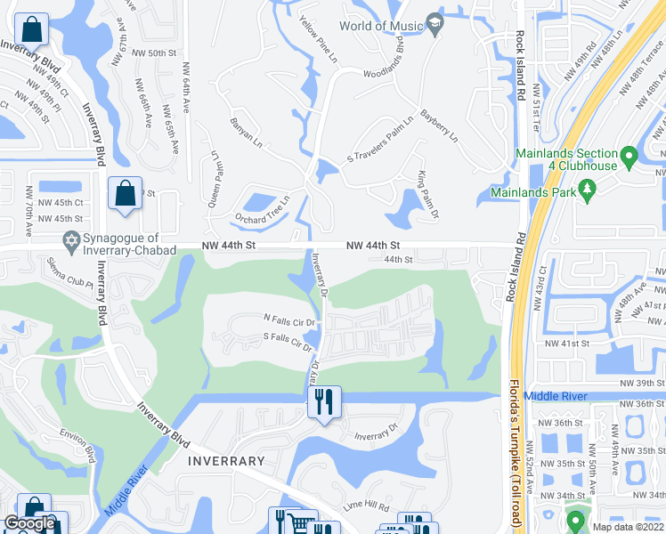 map of restaurants, bars, coffee shops, grocery stores, and more near 5900 Northwest 44th Street in Lauderhill