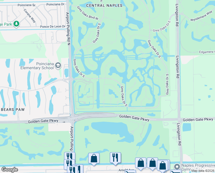 map of restaurants, bars, coffee shops, grocery stores, and more near 2228 Miramonte Court in Naples