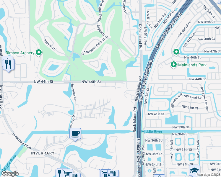 map of restaurants, bars, coffee shops, grocery stores, and more near 5530 Northwest 44th Street in Lauderhill