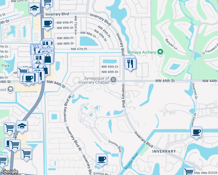 map of restaurants, bars, coffee shops, grocery stores, and more near 6823 Sienna Club Drive in Lauderhill