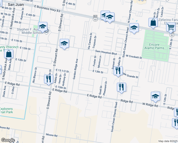 map of restaurants, bars, coffee shops, grocery stores, and more near 905 East 13th Street in San Juan