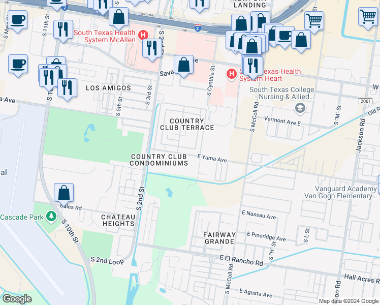 map of restaurants, bars, coffee shops, grocery stores, and more near 114 Southeast Augusta Square in McAllen