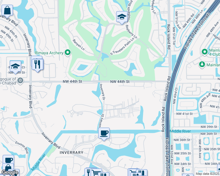 map of restaurants, bars, coffee shops, grocery stores, and more near 5900 Northwest 44th Street in Lauderhill