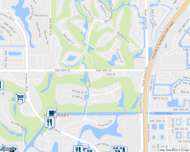 map of restaurants, bars, coffee shops, grocery stores, and more near 5900 Northwest 44th Street in Lauderhill