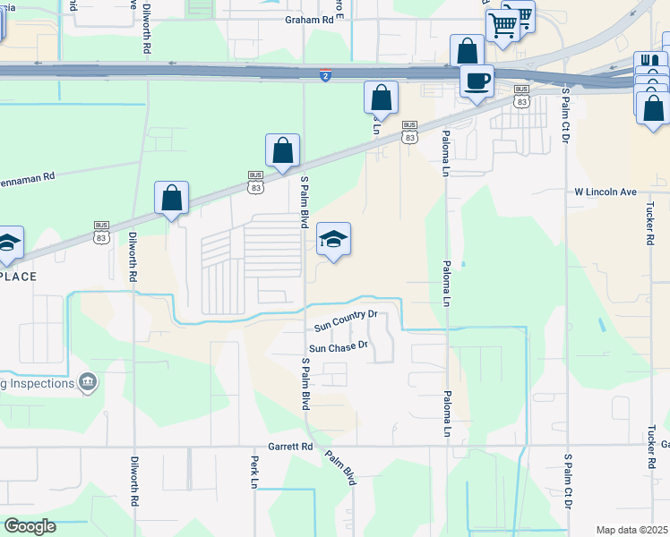 map of restaurants, bars, coffee shops, grocery stores, and more near 801 South Palm Boulevard in Harlingen