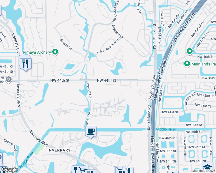 map of restaurants, bars, coffee shops, grocery stores, and more near 5570 Northwest 44th Street in Lauderhill