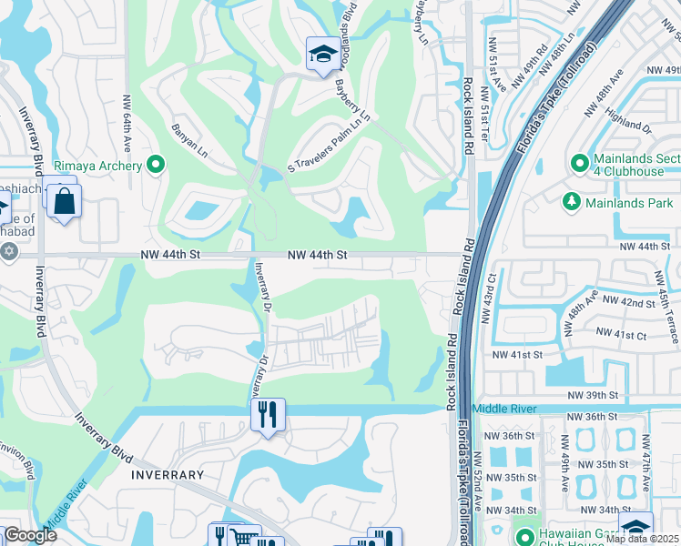 map of restaurants, bars, coffee shops, grocery stores, and more near 5570 Northwest 44th Street in Lauderhill