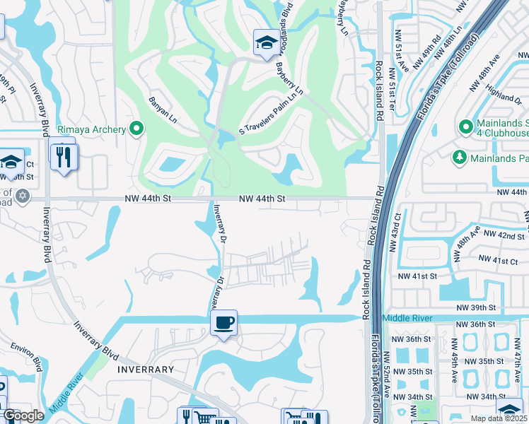 map of restaurants, bars, coffee shops, grocery stores, and more near 5800 Northwest 44th Street in Lauderhill