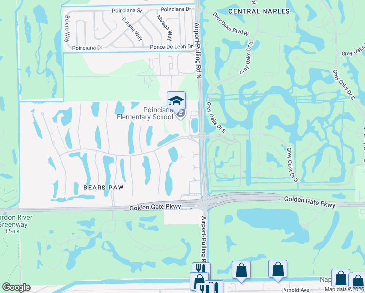 map of restaurants, bars, coffee shops, grocery stores, and more near 2591 Estuary Drive in Naples