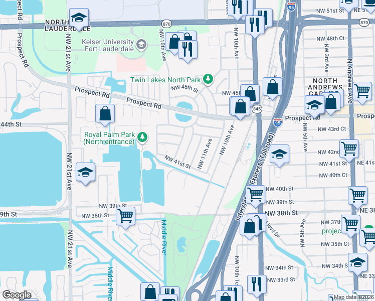 map of restaurants, bars, coffee shops, grocery stores, and more near 4113 Northwest 12th Terrace in Fort Lauderdale