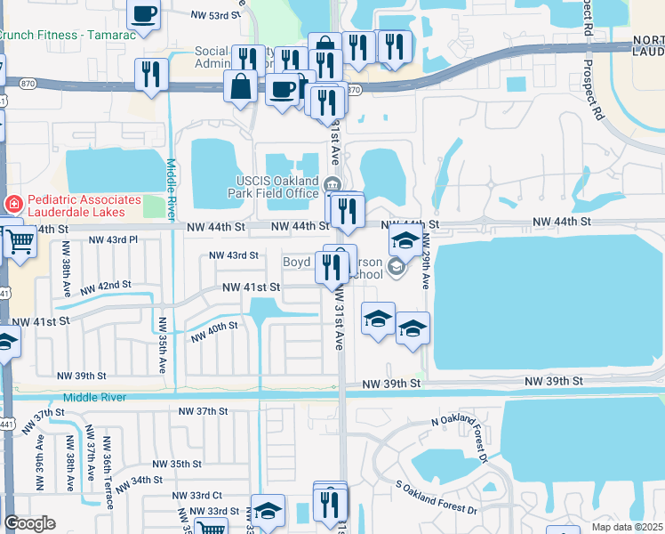 map of restaurants, bars, coffee shops, grocery stores, and more near in Lauderdale Lakes