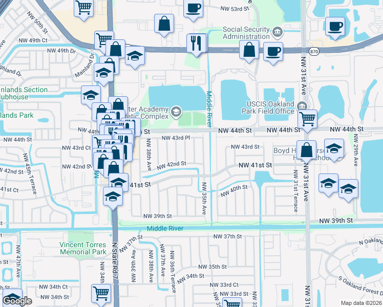 map of restaurants, bars, coffee shops, grocery stores, and more near 4211 Northwest 36th Avenue in Fort Lauderdale