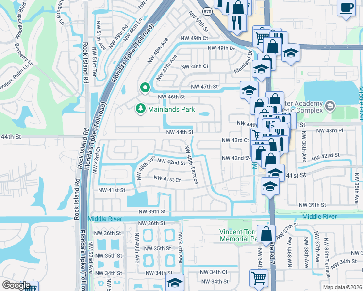 map of restaurants, bars, coffee shops, grocery stores, and more near 4300 Northwest 46th Terrace in Lauderdale Lakes