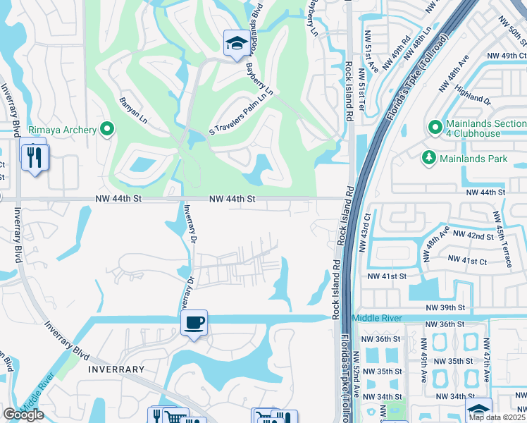 map of restaurants, bars, coffee shops, grocery stores, and more near 5530 Northwest 44th Street in Lauderhill