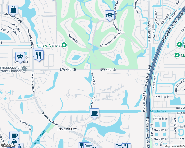 map of restaurants, bars, coffee shops, grocery stores, and more near 5900 Northwest 44th Street in Lauderhill