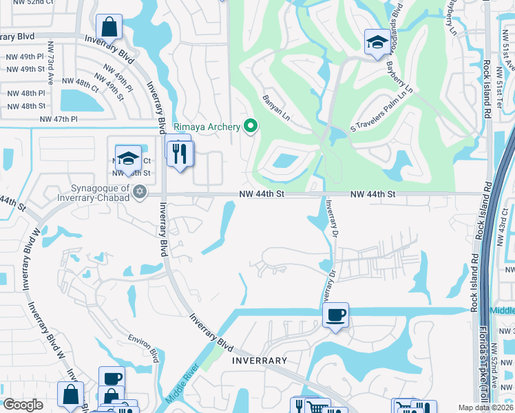 map of restaurants, bars, coffee shops, grocery stores, and more near 6201 South Falls Circle Drive in Lauderhill