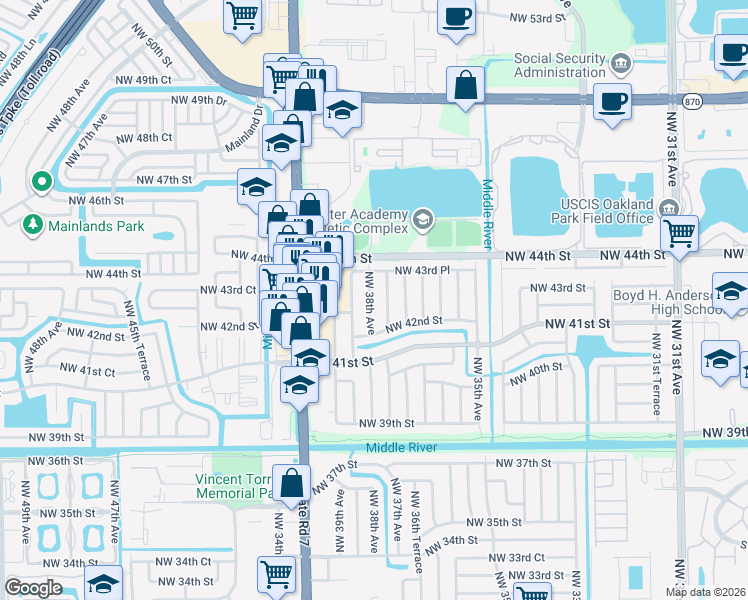 map of restaurants, bars, coffee shops, grocery stores, and more near 4290 Northwest 38th Avenue in Fort Lauderdale