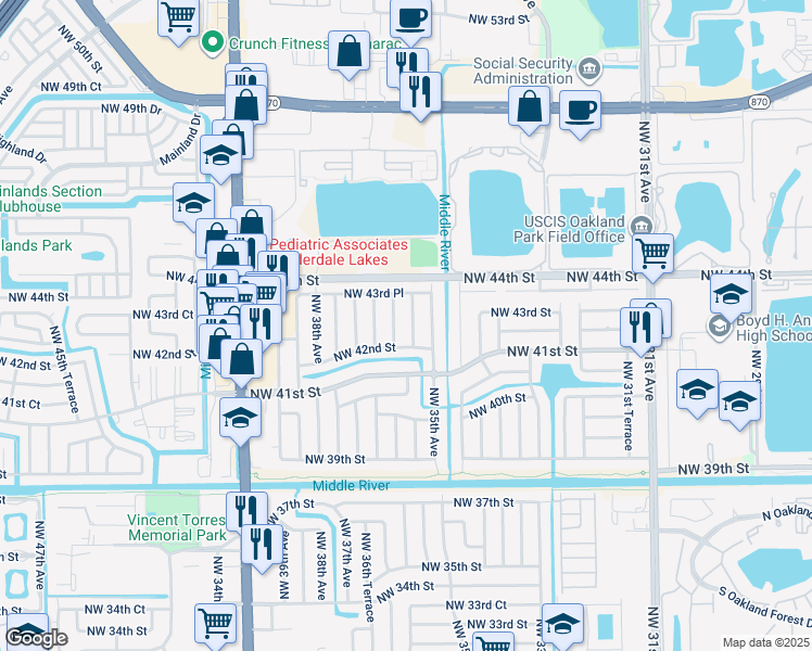 map of restaurants, bars, coffee shops, grocery stores, and more near 4211 Northwest 36th Avenue in Fort Lauderdale