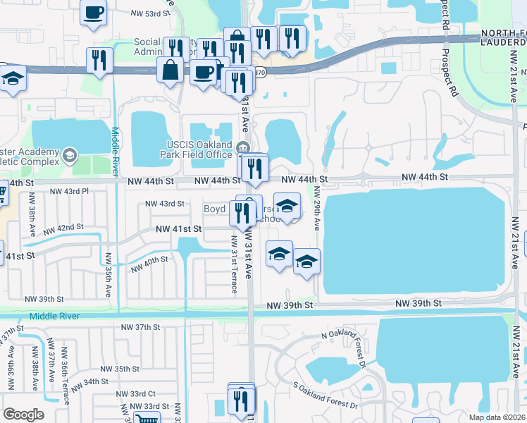 map of restaurants, bars, coffee shops, grocery stores, and more near in Lauderdale Lakes