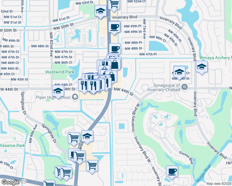 map of restaurants, bars, coffee shops, grocery stores, and more near 4466 North University Drive in Lauderhill