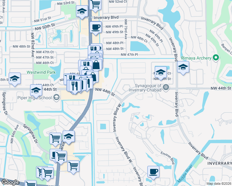 map of restaurants, bars, coffee shops, grocery stores, and more near 7331 Northwest 43rd Court in Lauderhill