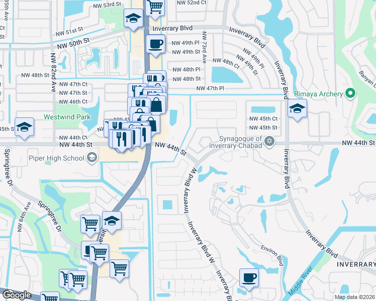 map of restaurants, bars, coffee shops, grocery stores, and more near 7331 Northwest 43rd Court in Lauderhill