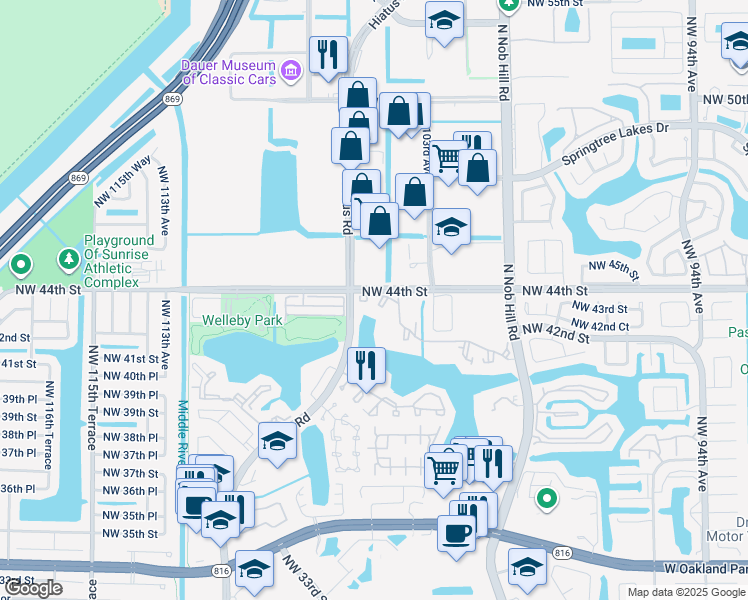 map of restaurants, bars, coffee shops, grocery stores, and more near in Sunrise