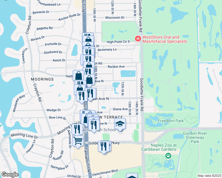 map of restaurants, bars, coffee shops, grocery stores, and more near 2665 12th Court North in Naples