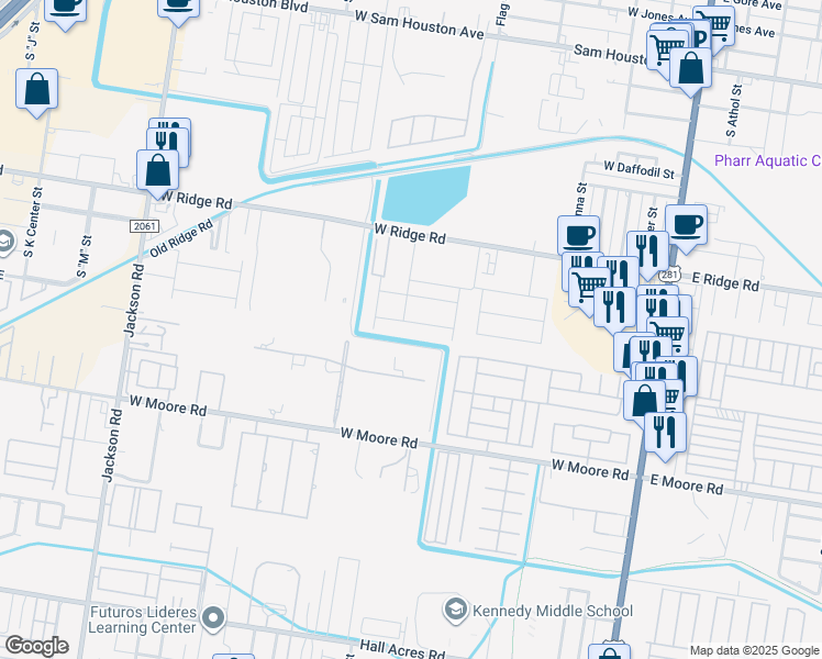 map of restaurants, bars, coffee shops, grocery stores, and more near 702 Inspiration Street in Pharr