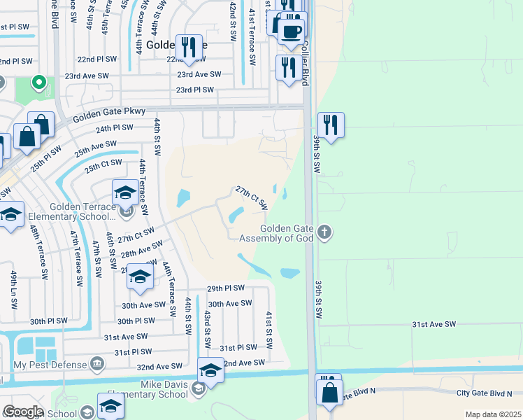 map of restaurants, bars, coffee shops, grocery stores, and more near 4266 27th Court Southwest in Naples