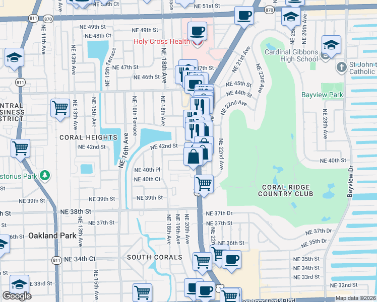 map of restaurants, bars, coffee shops, grocery stores, and more near 4110 Northeast 20th Avenue in Fort Lauderdale