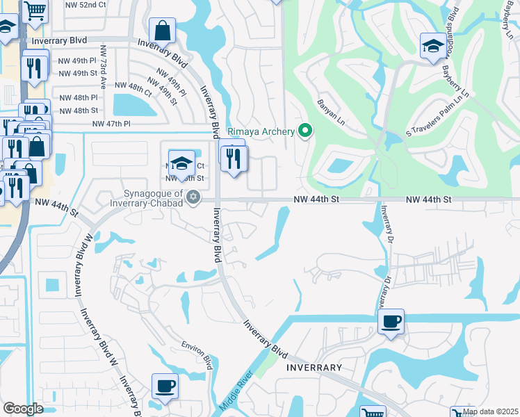 map of restaurants, bars, coffee shops, grocery stores, and more near 6580 Northwest 44th Court in Lauderhill