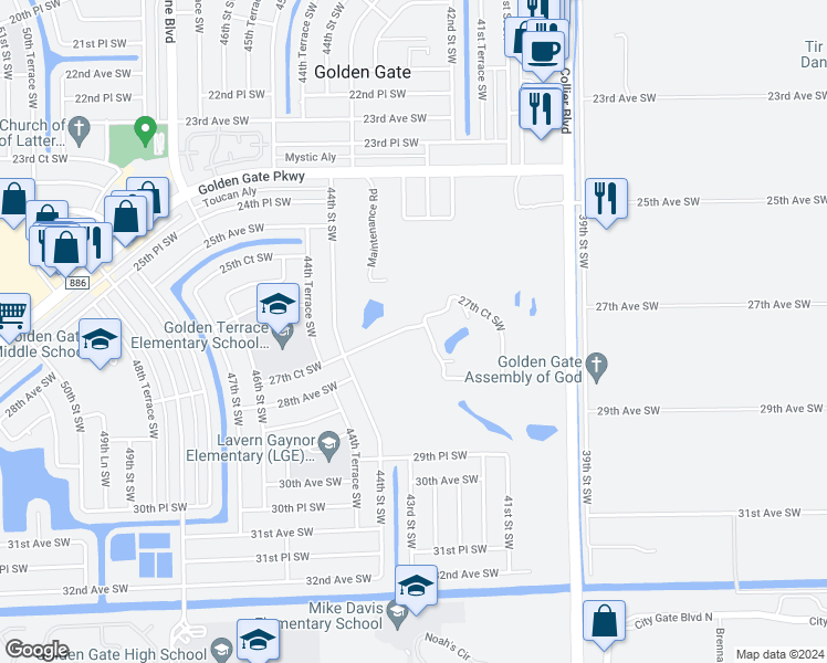 map of restaurants, bars, coffee shops, grocery stores, and more near 4158 27th Court Southwest in Naples
