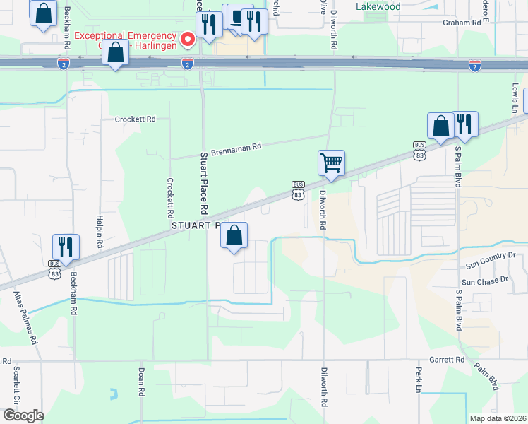 map of restaurants, bars, coffee shops, grocery stores, and more near 6301 U.S. 83 Business in Harlingen