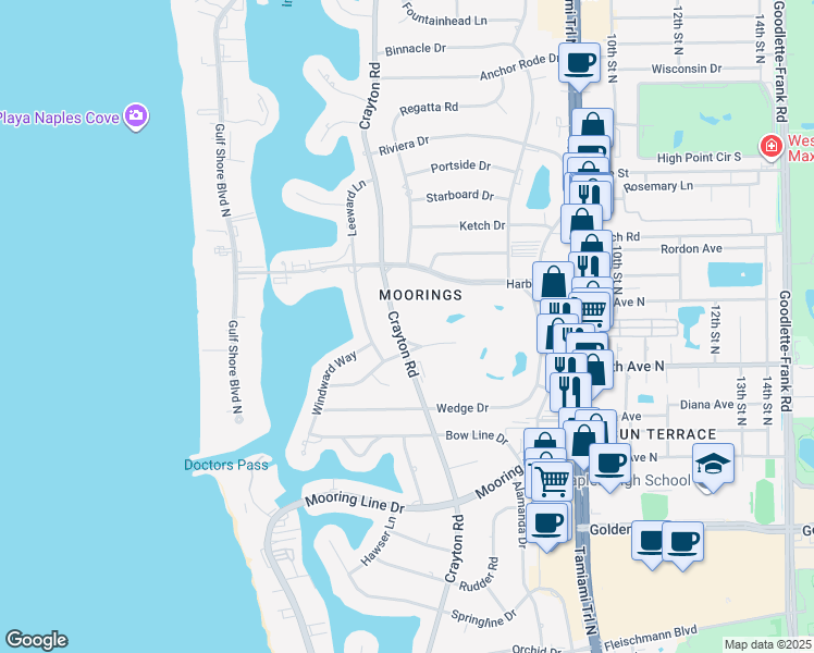 map of restaurants, bars, coffee shops, grocery stores, and more near 2774 Crayton Road in Naples