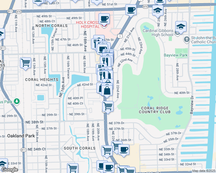map of restaurants, bars, coffee shops, grocery stores, and more near 4150 U.S. 1 in Fort Lauderdale