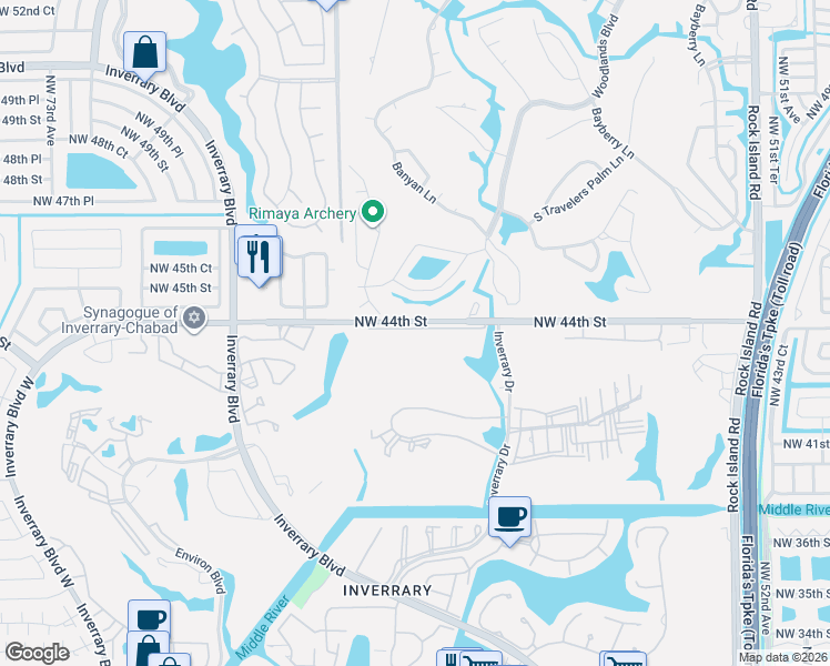 map of restaurants, bars, coffee shops, grocery stores, and more near 4400 Queen Palm Lane in Tamarac