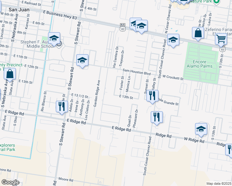 map of restaurants, bars, coffee shops, grocery stores, and more near 1216 West View in San Juan