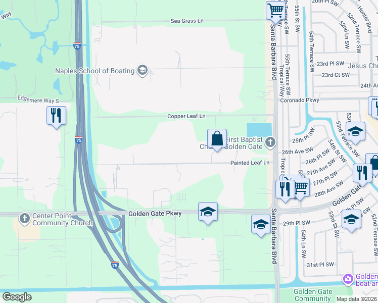 map of restaurants, bars, coffee shops, grocery stores, and more near 5945 Painted Leaf Lane in Naples