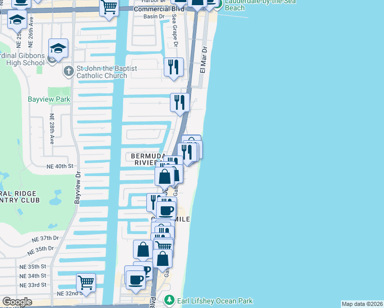 map of restaurants, bars, coffee shops, grocery stores, and more near 4240 Galt Ocean Drive in Fort Lauderdale