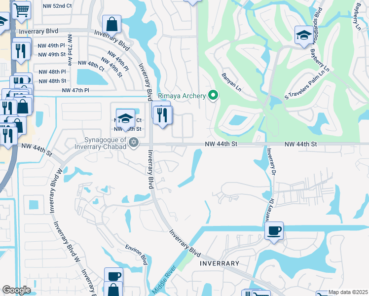 map of restaurants, bars, coffee shops, grocery stores, and more near 4222 Inverrary Boulevard in Lauderhill