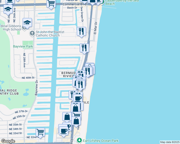 map of restaurants, bars, coffee shops, grocery stores, and more near 4240 Galt Ocean Drive in Fort Lauderdale