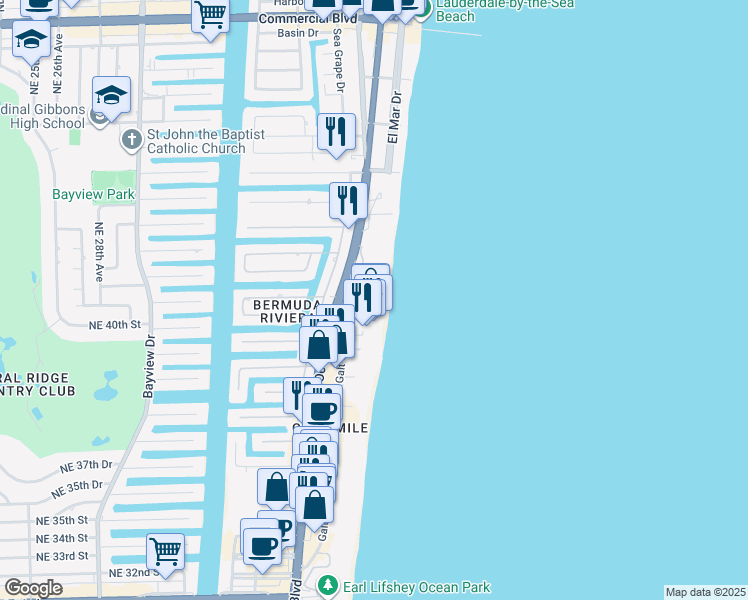 map of restaurants, bars, coffee shops, grocery stores, and more near 4240 Galt Ocean Drive in Fort Lauderdale