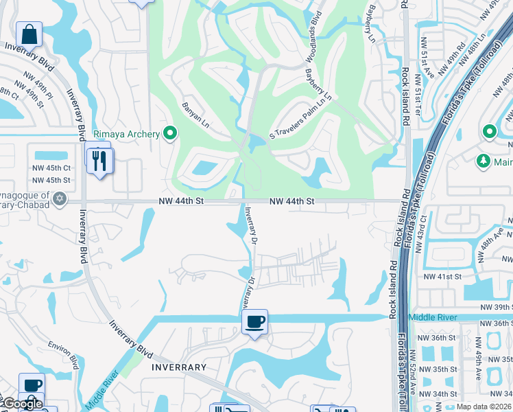 map of restaurants, bars, coffee shops, grocery stores, and more near 5900 Northwest 44th Street in Lauderhill