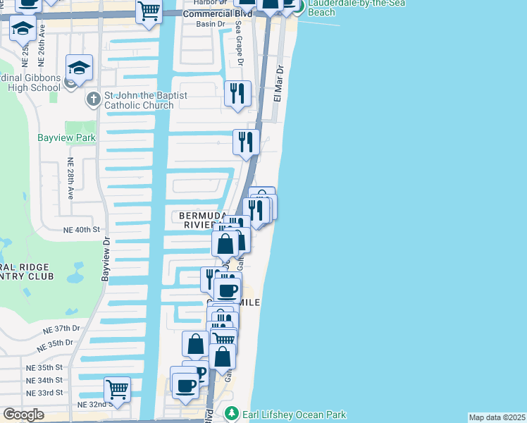 map of restaurants, bars, coffee shops, grocery stores, and more near 4240 Galt Ocean Drive in Fort Lauderdale